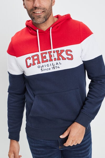 Sweat tricolor &agrave; capuche hoodie Creeks rouge homme
