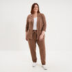 Veste blazer maille cr&ecirc;pe manches 3/4 marron clair femme grande taille