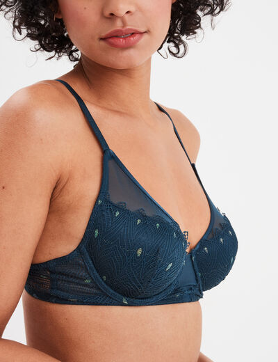 Soutien-gorge emboîtant paddé dentelle bleu canard femme