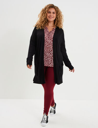 T-shirt col tunisien manches 3/4 bordeaux femme grande taille