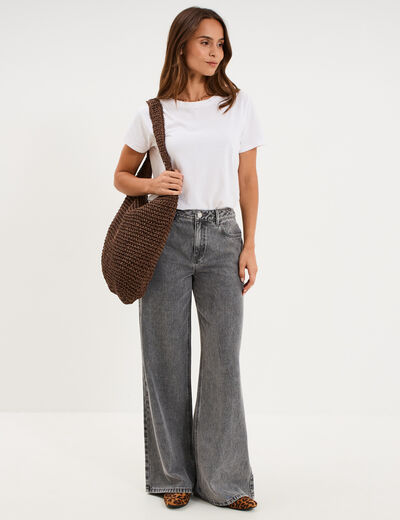 Jeans extra wide leg taille haute denim gris femme