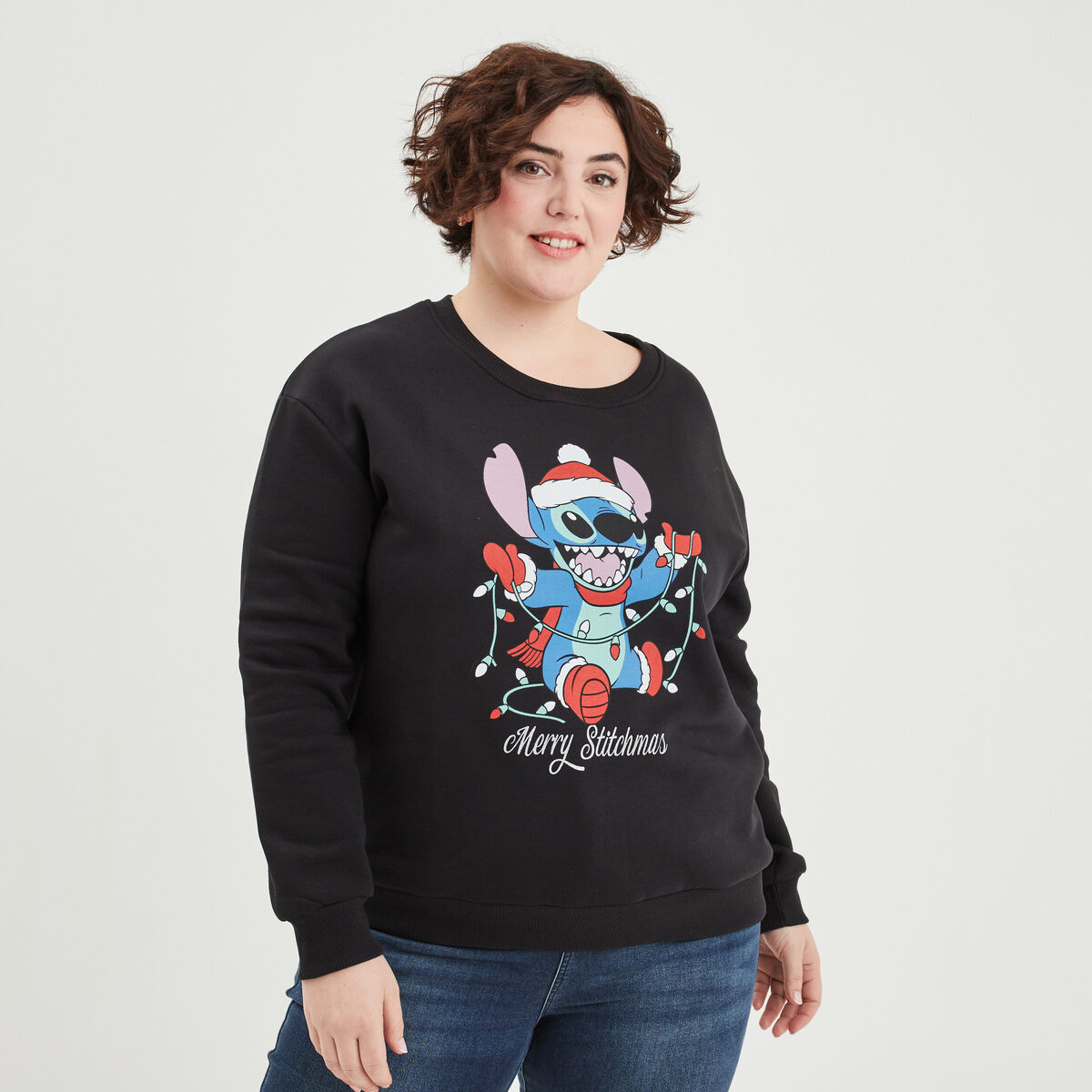 Sweat de Noël col rond Stitch noir femme grande taille