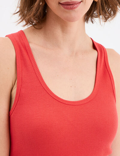 Débardeur col rond côtelé coton rouge femme