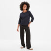 T-shirt manches 3/4 col rond coton bleu foncé femme