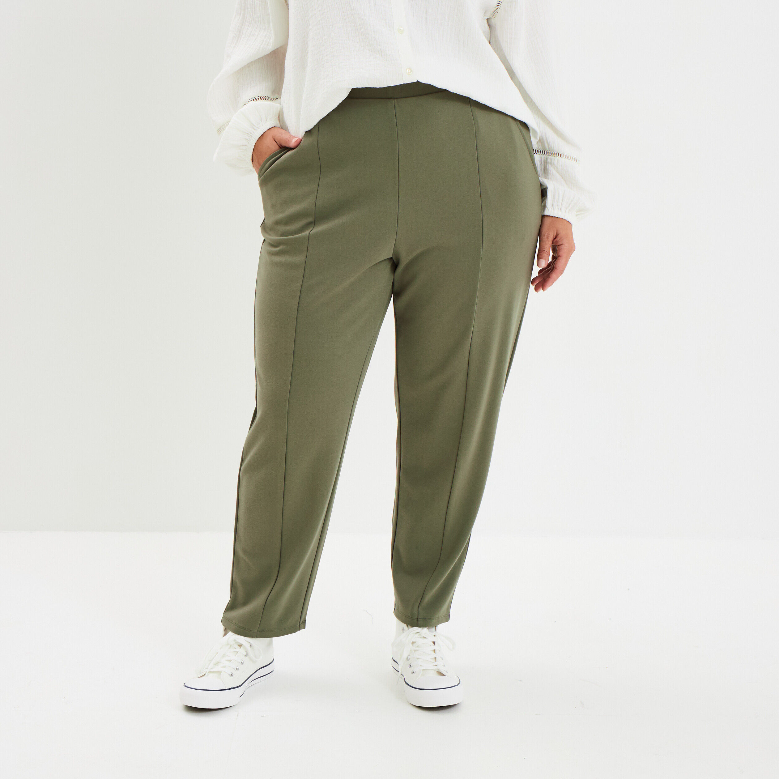 Pantalon slim taille élastiquée vert kaki femme grande taille MODAVISTA