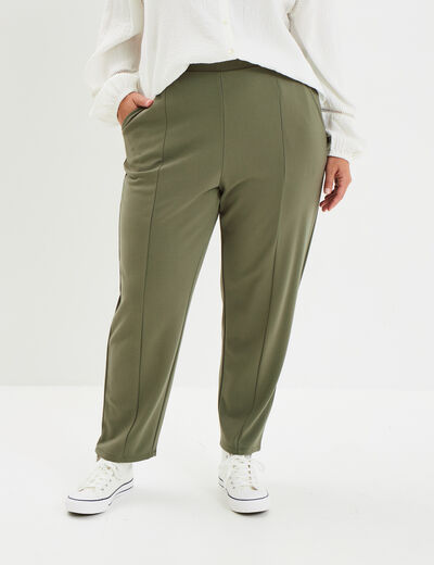 Pantalon slim taille élastiquée vert kaki femme grande taille