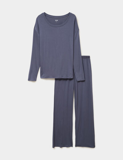 Ensemble pyjama t-shirt et pantalon bleu gris femme