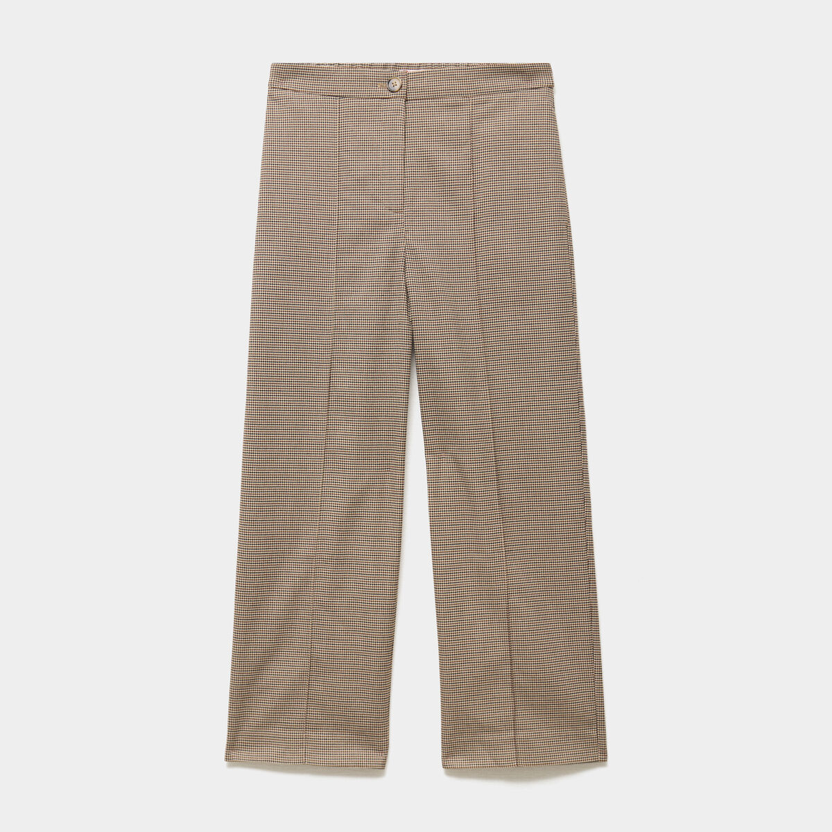 Pantalon droit cropped taille haute marron femme