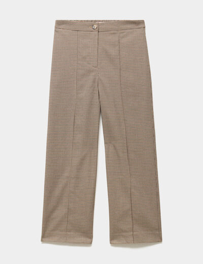 Pantalon droit cropped taille haute marron femme