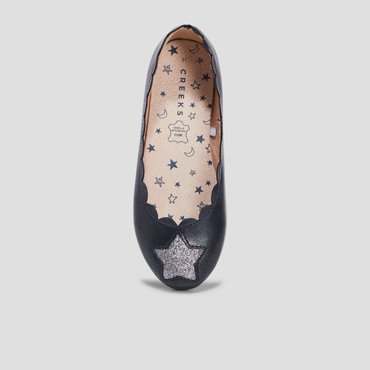 Ballerines en cuir bord festonné Creeks bleu marine fille
