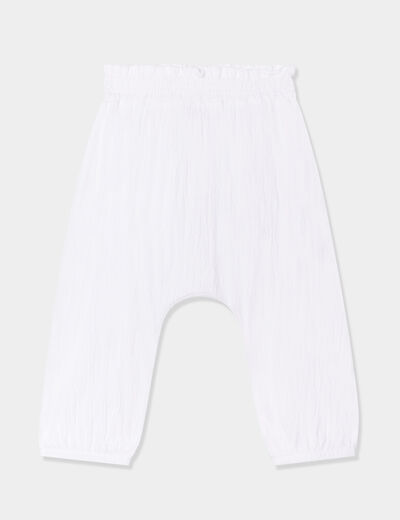 Pantalon fluide taille smockée blanc bébé fille