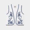 Gilet sans manches brod&eacute; gaze de coton blanc femme