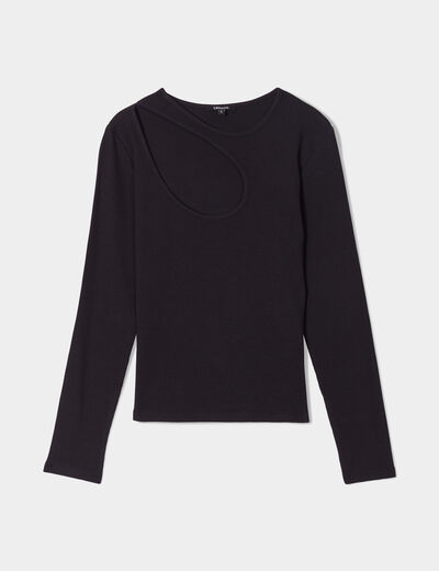 T-shirt côtelé avec ouverture Liberto noir femme