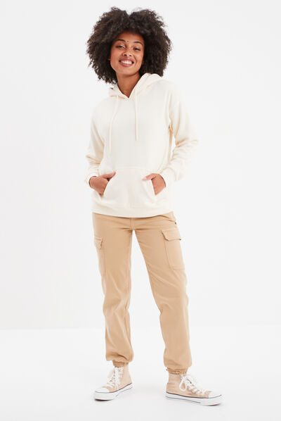 Sweat molleton à capuche hoodie sable femme