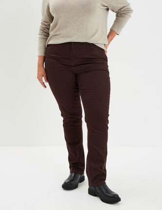 Pantalon straight taille haute Modavista marron foncé femme grande taille