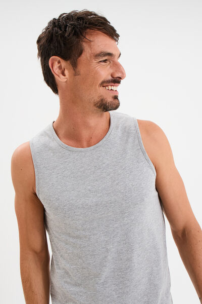 D&eacute;bardeur col rond bretelles larges gris homme