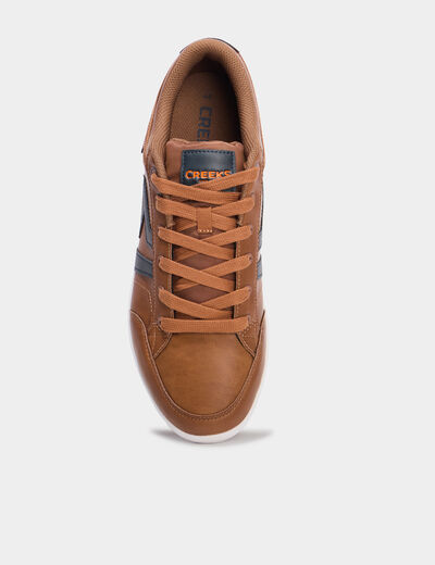 Baskets plates à lacets marron cognac homme