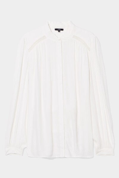 Chemise col mao à plumetis blanc femme