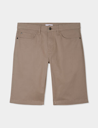 Bermuda droit stretch 5 poches coton taupe homme