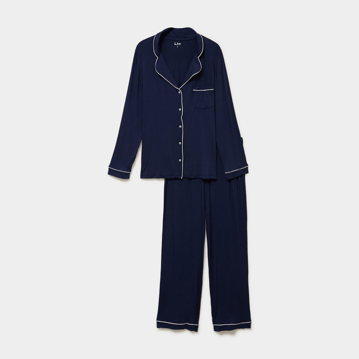 Ensemble pyjama pantalon et chemise bleu marine femme