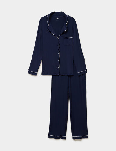 Ensemble pyjama pantalon et chemise bleu marine femme