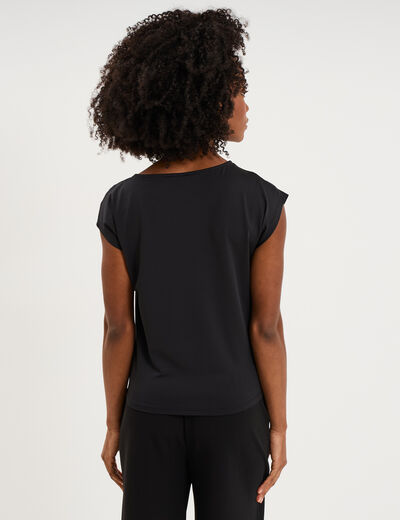 T-shirt asym&eacute;trique avec broche noir femme