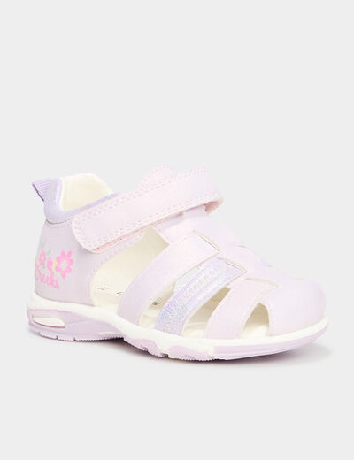 Sandales plates à scratchs rose bébé fille