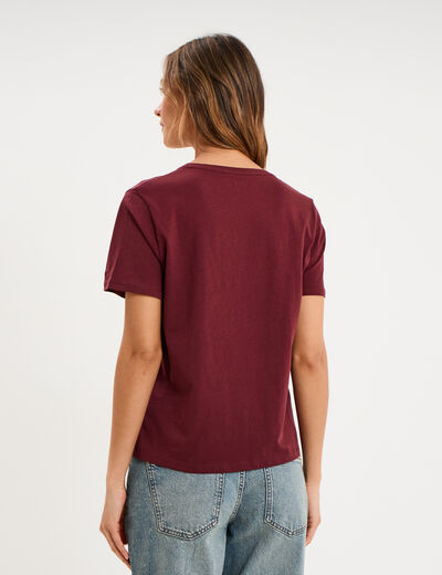 T-shirt col rond manches courtes violet fonc&eacute; femme