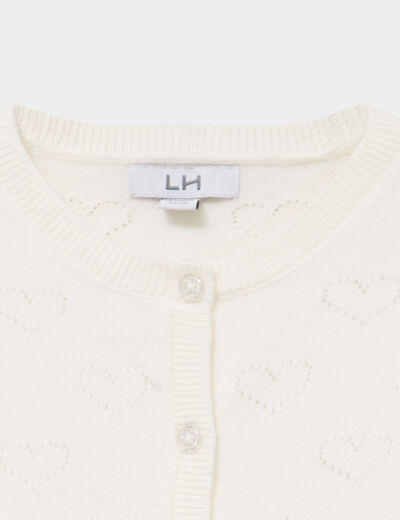 Gilet manches longues boutonn&eacute; blanc b&eacute;b&eacute; fille
