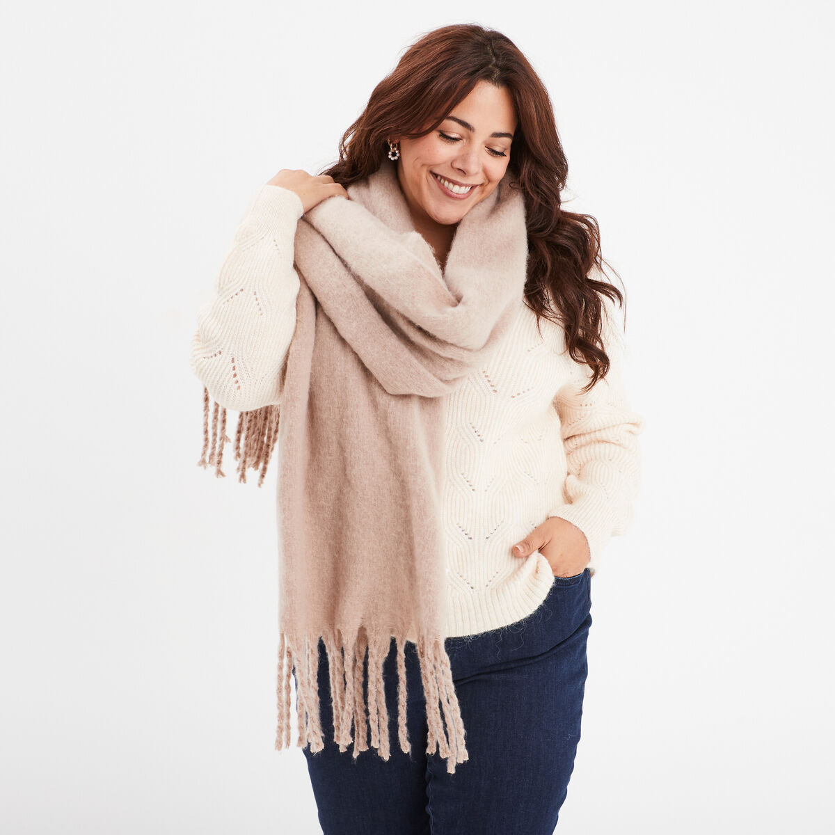 Écharpe à franges taupe femme