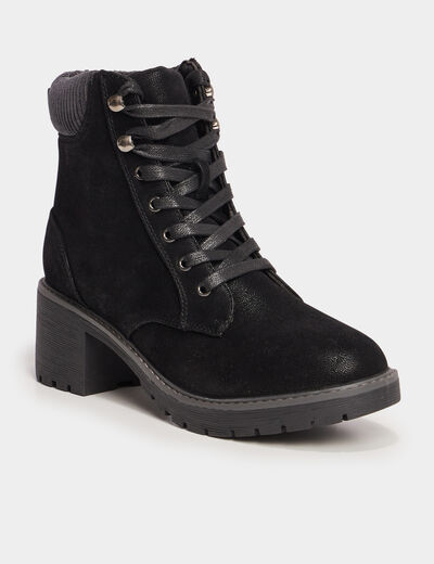 Bottines &agrave; talons et lacets noir femme