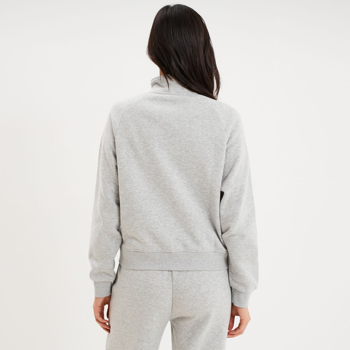 Sweat zipp&eacute; molleton col montant gris clair femme
