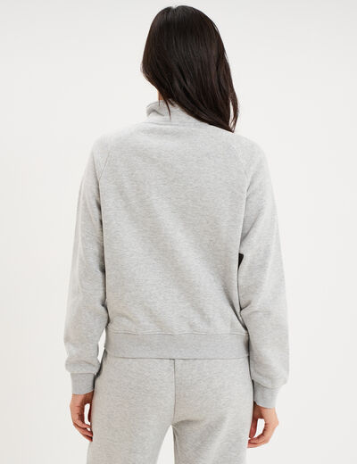 Sweat zipp&eacute; molleton col montant gris clair femme