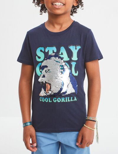T-shirt sequins réversibles bleu marine garçon