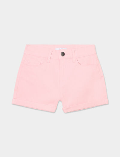 Short ajusté en twill rose corail fille
