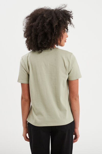 T-shirt col rond manches courtes coton vert kaki femme