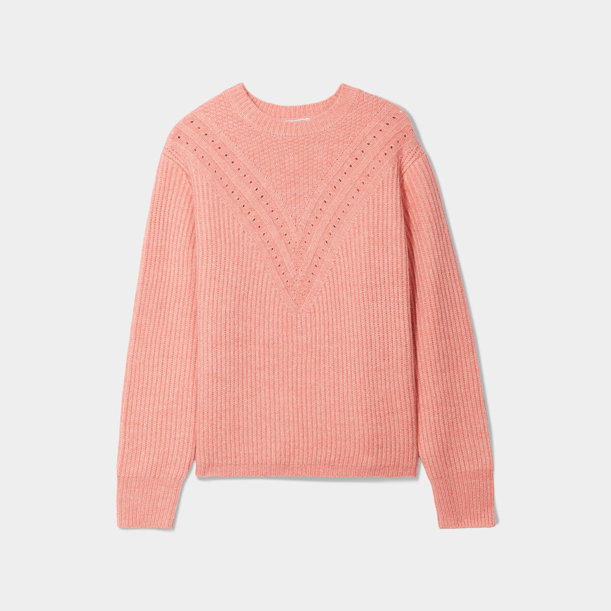 Pull col rond manches longues rose saumon femme