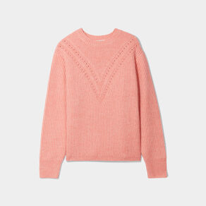Pull col rond manches longues rose saumon femme