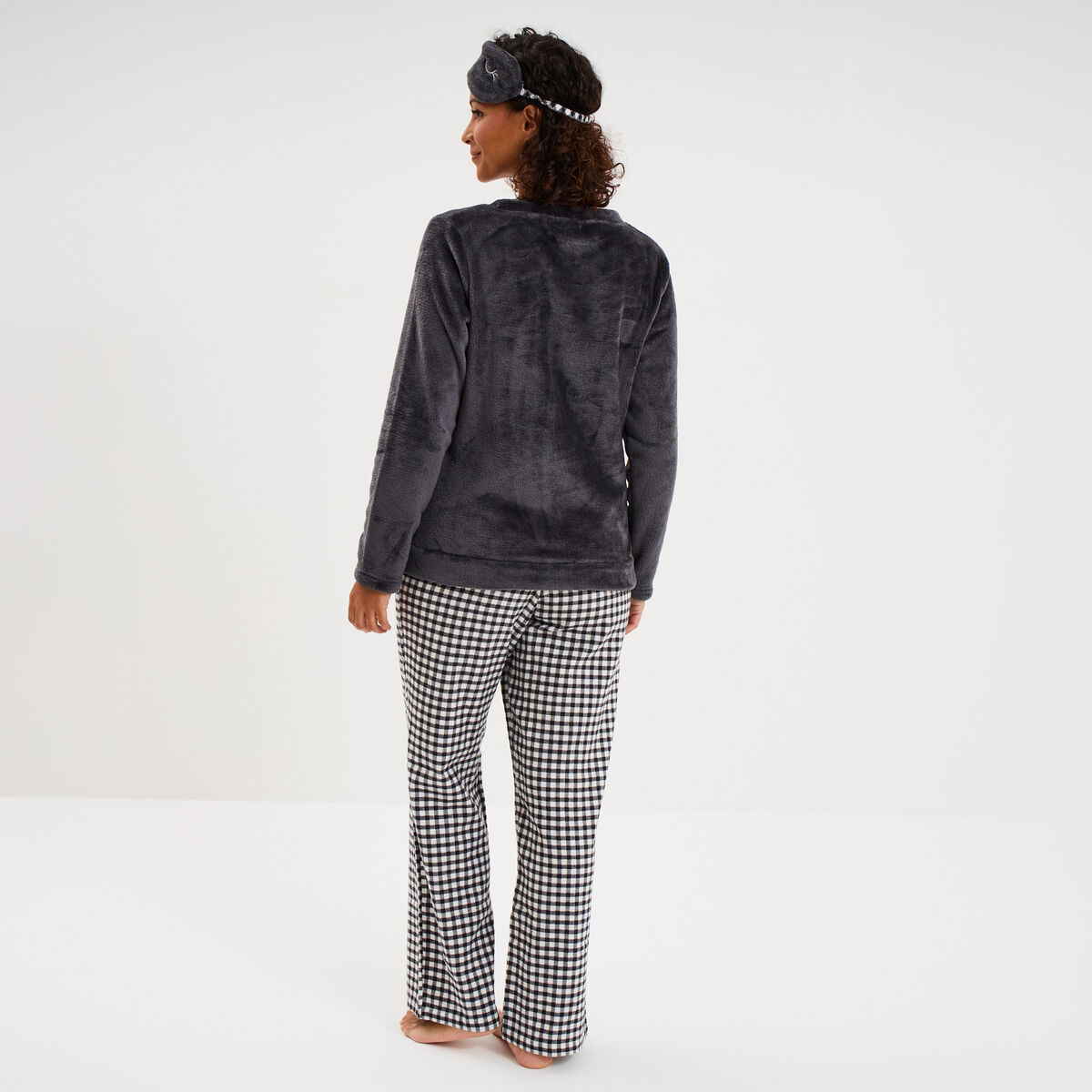 Ensemble pyjama effet polaire 3 pi&egrave;ces bleu marine femme