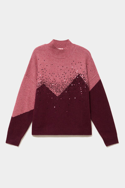 Pull col montant &agrave; sequins oversize bordeaux femme
