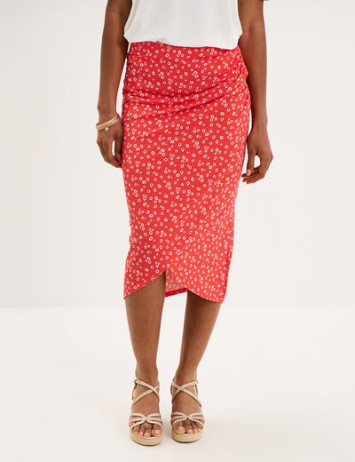 Jupe longue portefeuille rouge coquelicot femme