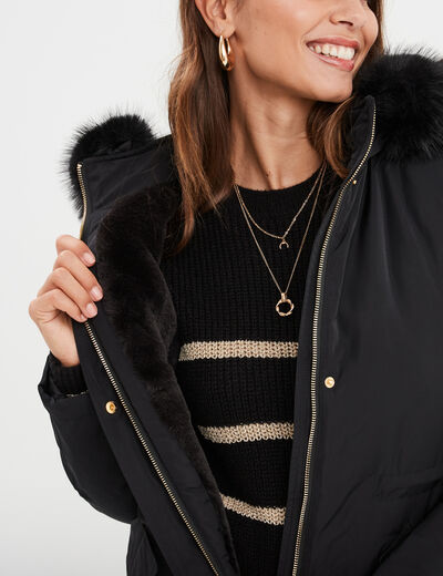 Parka avec capuche fourrure amovible noir femme