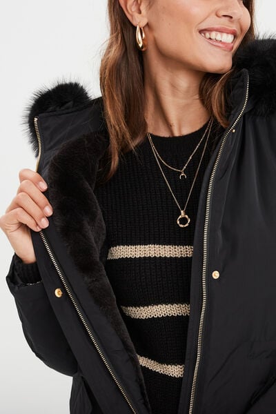 Parka avec capuche fourrure amovible noir femme