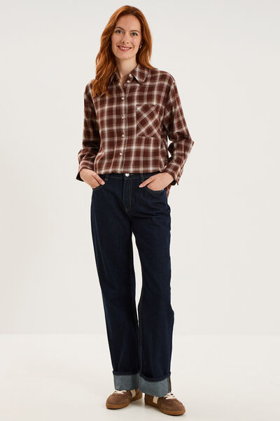 Chemise manches longues coton marron femme