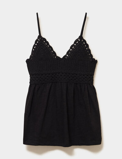 D&eacute;bardeur effet crochet col V coton noir femme