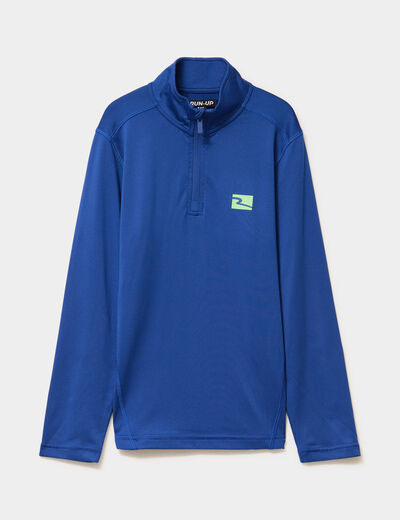 T-shirt sport col camionneur zipp&eacute; bleu electrique gar&ccedil;on