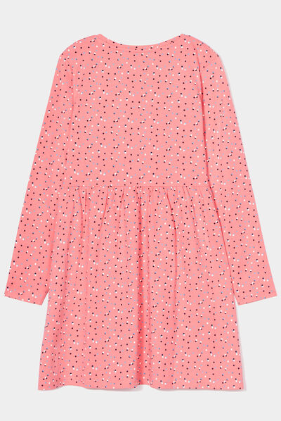 Robe trapèze manches longues coton rose fille