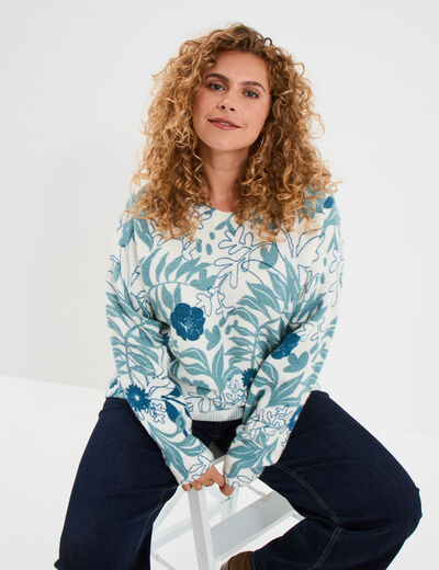 Pull col rond manches longues ecru femme grande taille