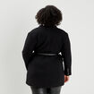 Manteau esprit officier droit ceinturé noir femme grande taille