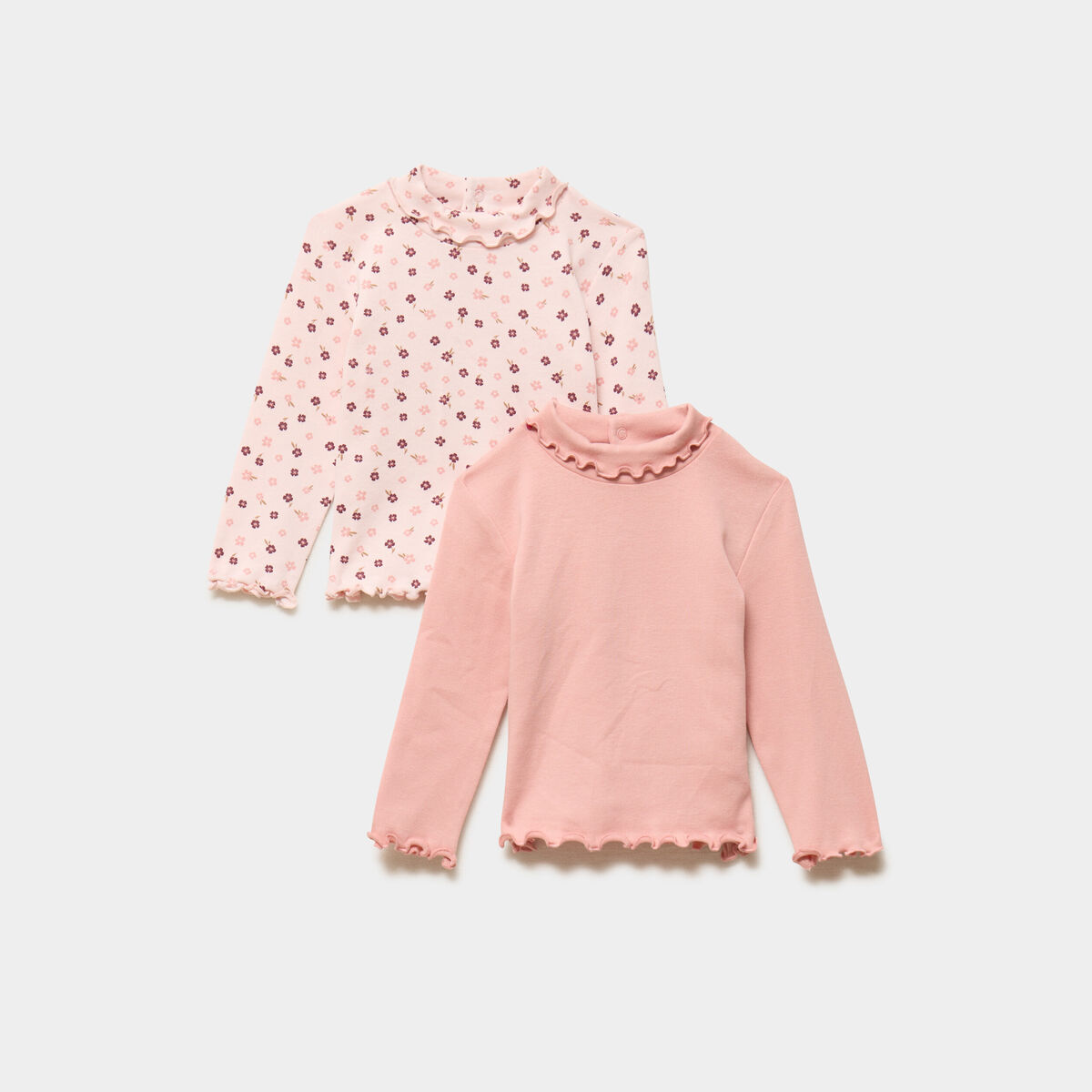 Lot 2 t-shirts sous pulls &agrave; col roul&eacute; rose clair b&eacute;b&eacute; fille